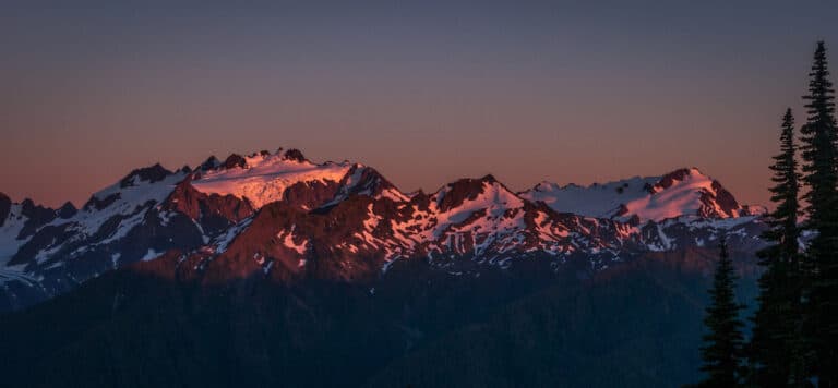 Sunset over Hurricane Ridge in Olympic National Park in winter